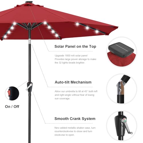 Solar Led Patio Umbrella with 32 Lights 9FT