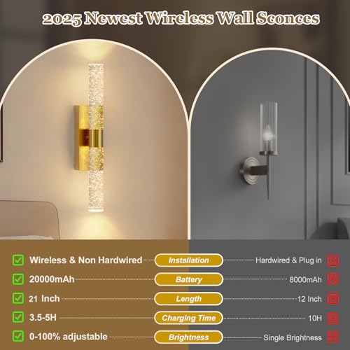 21 Inch Battery Operated Wall Sconces Set of two with 20000mAh Battery (2 Count)