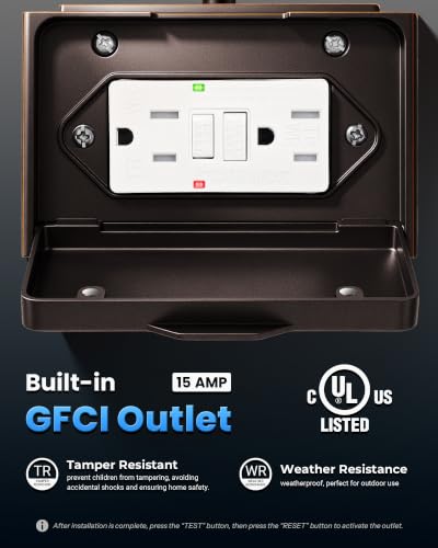 Distance Time Adjustable Bronze Porch Light Outdoor with GFCI Outlet (Oil-Rubbed Bronze / Motion Sensor 2-Pack)