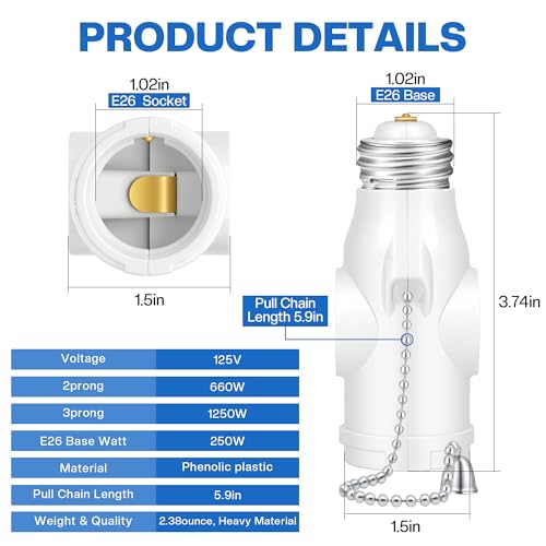 Light Socket to Plug Adapter with Bulb Control Switch