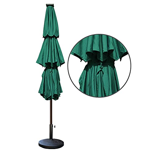 USA 10-Year-Non-Fading 9ft 3-Tier Market Patio Umbrella, Commercial Table Umbrella with 80 Solar LED Lights, Crank Open, Windproof & UPF 50+ UV Protection for Garden, Deck, Pool, Backyard, Forest Green