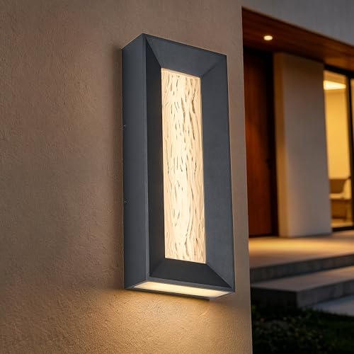 Modern 15in LED Outdoor or Indoor Wall Light with Cast Art Glass