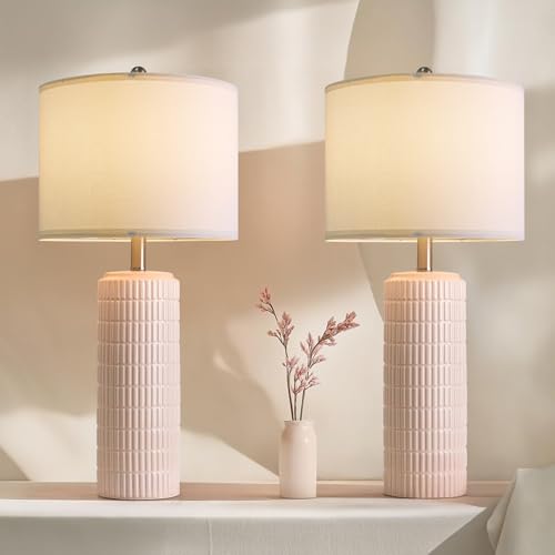27.5" Pink Ceramic Table Lamps for Girls Room Set of 2 (2 Count)