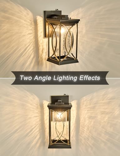 Dusk to Dawn Outdoor Wall Light Black with Gold Trim Modern Exterior Sconce Aluminum Waterproof Coach Light Fixture with Crack