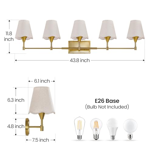 Gold Bathroom Vanity Light Fixtures (Brushed Gold / 5 LIGHT)