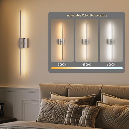 40 Inch Sand Nickel Battery Operated Wall Sconces Set of 2 with Remote (2 Count)
