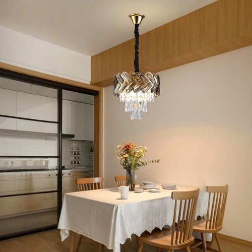 12" Gold Modern Crystal Chandelier Top K9 Round Crystals Chandeliers Adjustable Ceiling Light Fixture 3