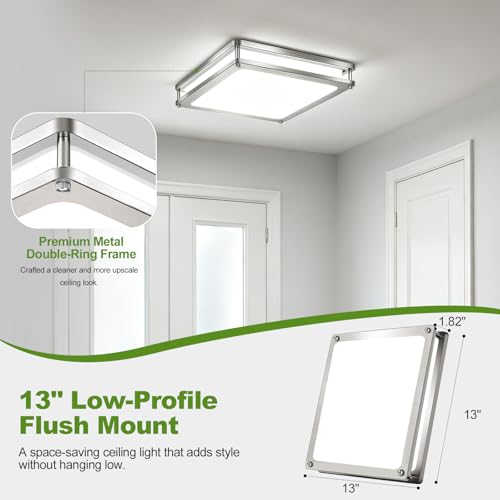 Square Flush Mount Ceiling Light (Brushed Nickel / 2 Packs)