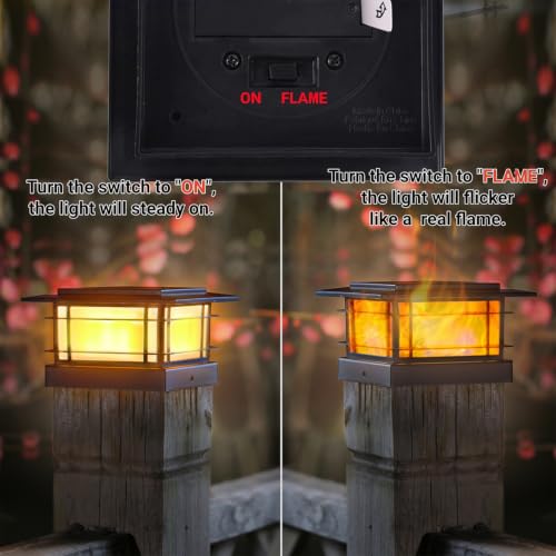 4x4 Solar Post Cap Lights Outdoor with Flickering Flame (4 Count)