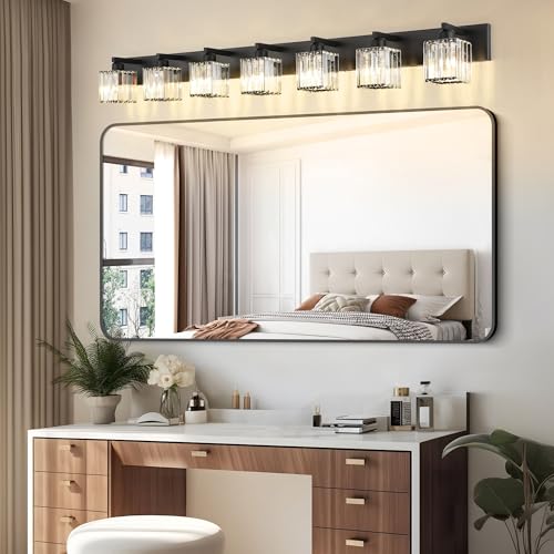 Black Vanity Light Crystal Bathroom Lighting Fixtures Modern Bathroom Vanity Light 7 Light
