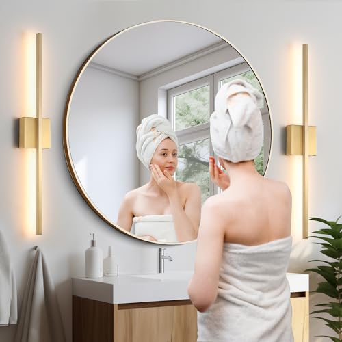 Gold Wall Sconces Set of Two LED Hardwired Dimmable Bedroom