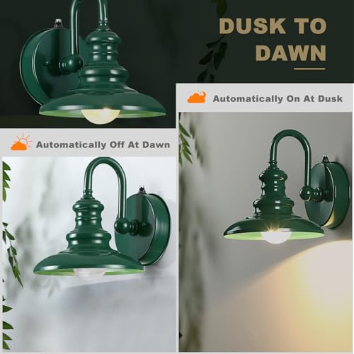 Dusk to Dawn Sensor Outdoor Gooseneck Barn Light Fixture Green