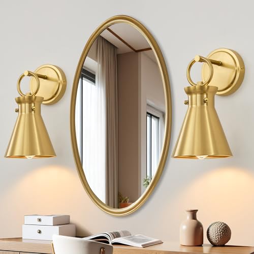 Wall Sconces Set of 2 for Bathroom 6" Gold Metal Shade