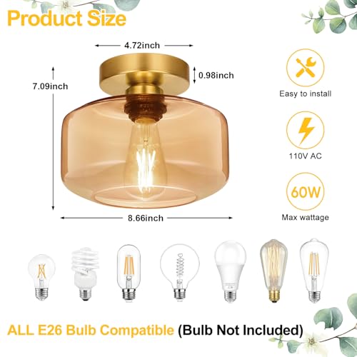 Industrial Semi Flush Mount Ceiling Light Brushed Gold