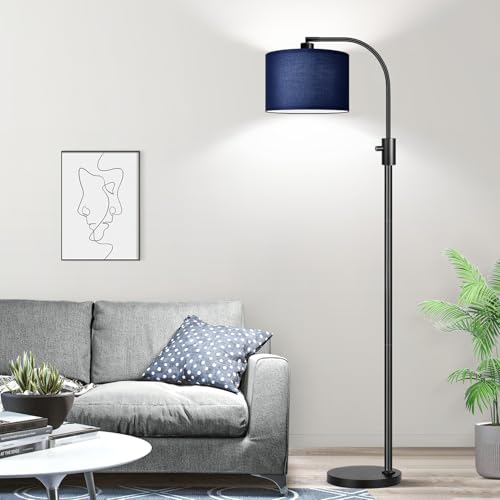 Upgraded Modern Arc Dimmable Tall Standing Floor Lamp with Blue Shade