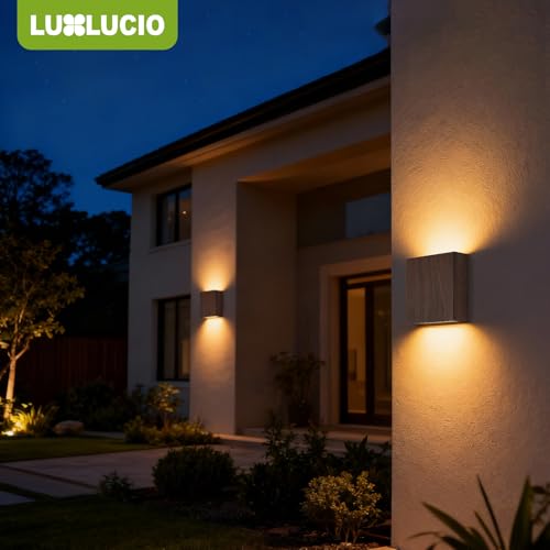 2 Pack Indoor Outdoor Walnut Wood Grain Up and Down LED Wall Light (2 Count)