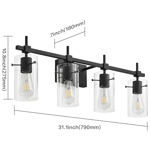 4 Lights Vanity Light Black Bathroom Vanity Lights Over Mirror Vanity Lights for Mirror Bathroom Light Fixture