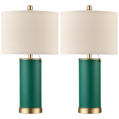23.4" Green PU Leather Table Lamps for Living Room Set of 2 (2 Count)
