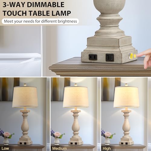 28" Tall Farmhouse Table Lamps Set of 2 with USB C+A Ports and AC Outlet (2 Count)