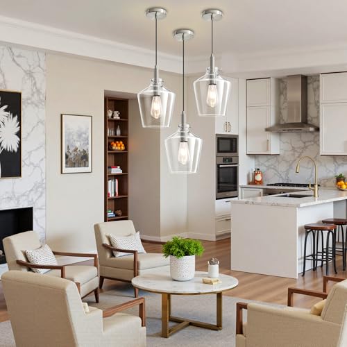 Glass Pendant Lighting for Kitchen Island Foyer 2 Pack Nickel Clear 8 Inch (2 Count)