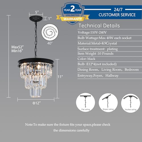 Black Crystal Chandeliers for Dining Room (4 Count)