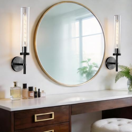 Bathroom Wall Sconces Set of 2 Hardwired Black Sconces