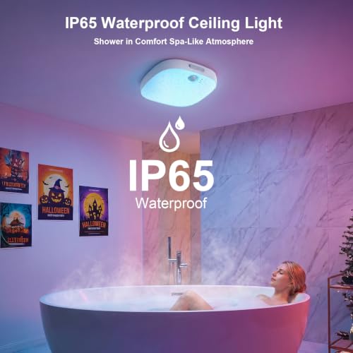 2 Pack IP65 Motion Sensor Shower Ceiling Light 10000mAh 18 Colors (2 Count)