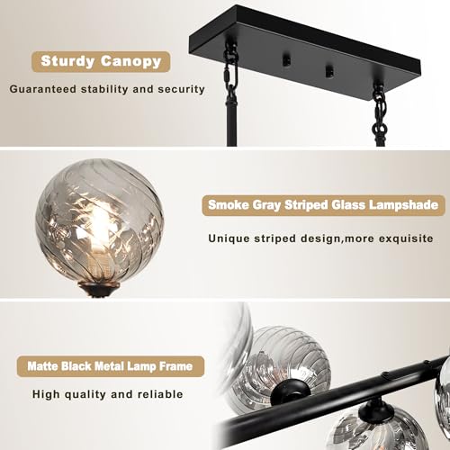 55" Linear Chandeliers for Dining Room Light Fixture 16 Lights Large Sputnik Chandelier Modern Chandelier Smoke Grey Swirled Globe Farmhouse Chandelier Island Lights for Kitchen