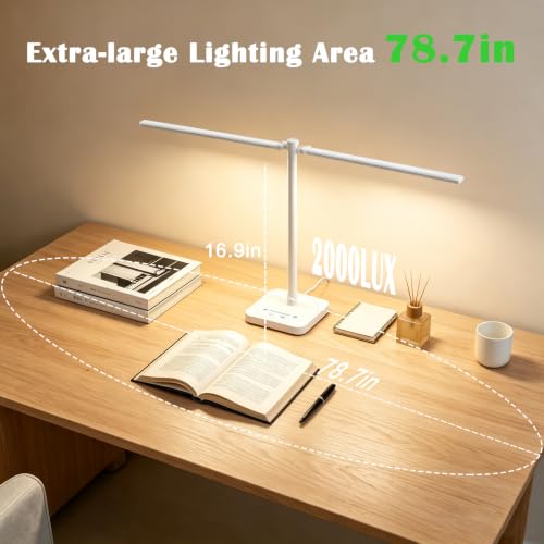 Desk Lamp for Office Home Dual Head 24W Swing Arm Reading Table Lamp White (White)