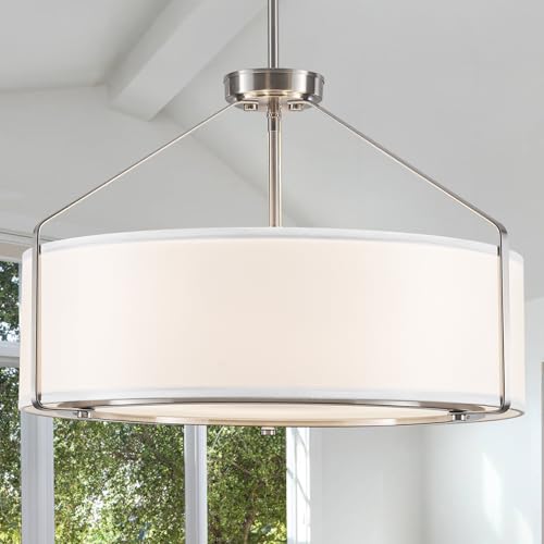 20Inches White Drum Chandelier Large Pendant Lights for Dining Room