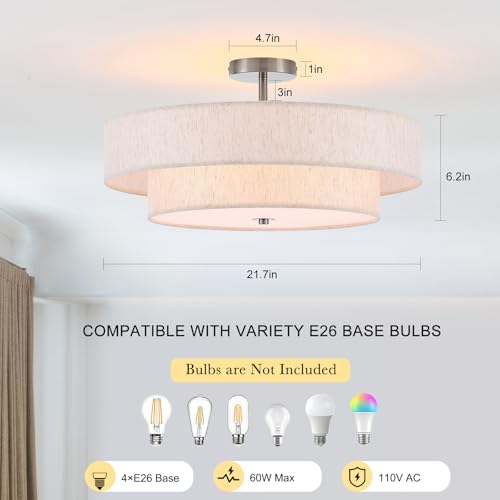 21.7" Large Chrome Flush Mount Ceiling Light