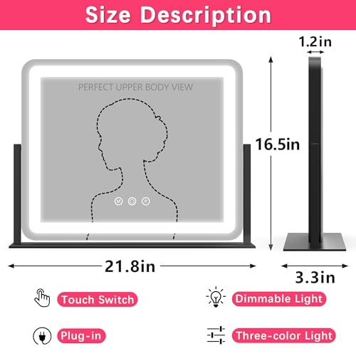 22x17 Inch Lighted Vanity Mirror with Dimmable LED Lights
