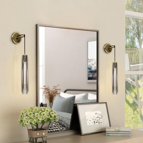 Lighting Long Crystal Wall Sconces Brass Gold Bathroom Vanity Light 15” Smoke Glass Wall Sconce Mid Century Modern Bedroom Wall Lamp Vintage Kitchen Wall Sconce
