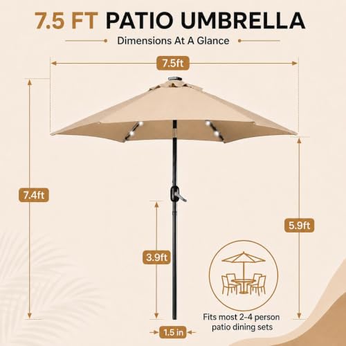 7.5FT Solar Patio Umbrella w