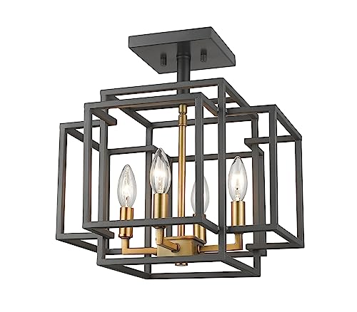 454SF-BRZ-OBR 4 Light Semi Flush Mount, Bronze & Olde Brass