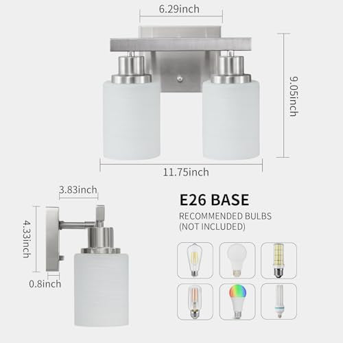 2 Light Nickel Vanity Light Bathroom Light Fixture Over Mirror