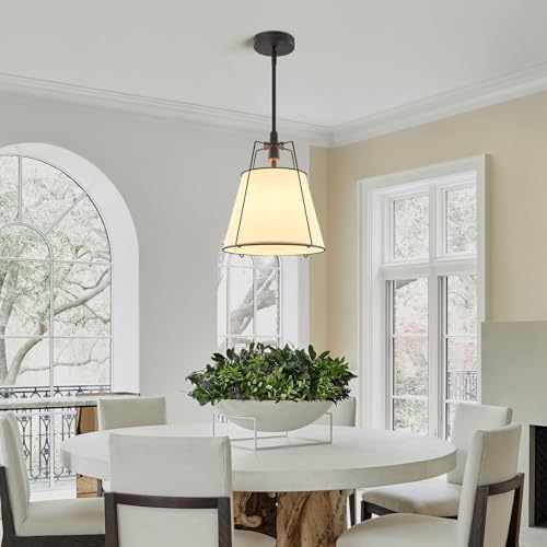 Modern Pendant Light Fixtures with 13" White Linen Fabric Shade