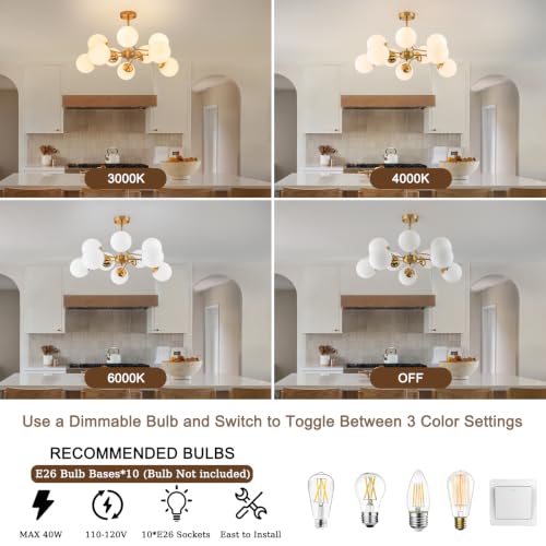 10 Light Sputnik Ceiling Light Milk Glass Globe Chandelier for Living Room