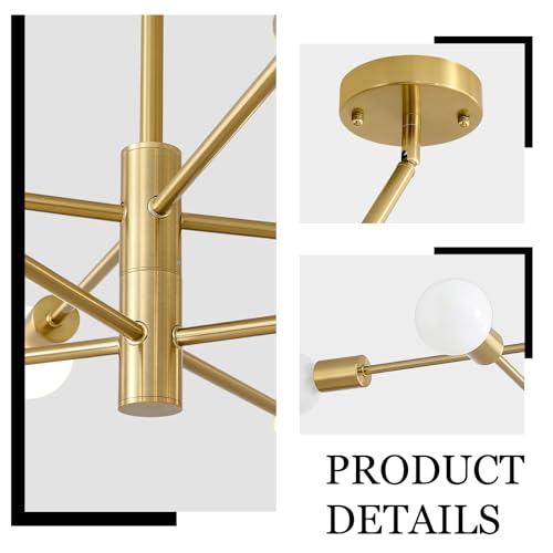8 Light Gold Sputnik Lighting Fixture Mid Century Modern Chandelier