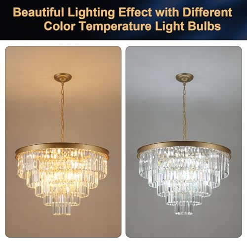 Large Crystal Chandelier 30”Modern Gold Foyer Chandeliers Light Fixture