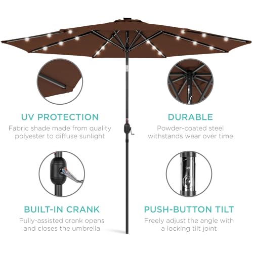 10ft Solar Polyester LED Lighted Patio Umbrella w (10 Feet)