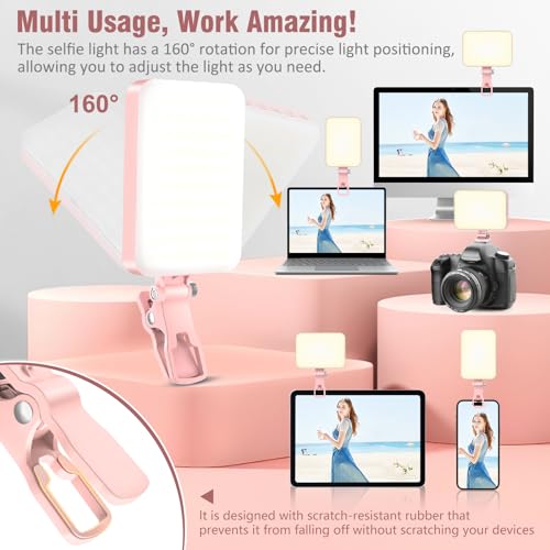 60 LED Portable Selfie Light Video Conference Lighting with Clip & Camera Tripod Adapter Rechargeable 2200mAh CRI 97+