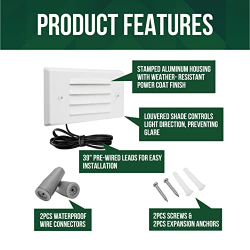 Low Voltage Outdoor Step Lights 12V 3W Stair Lighting with Horizontal Louvered Faceplate (6 Count)