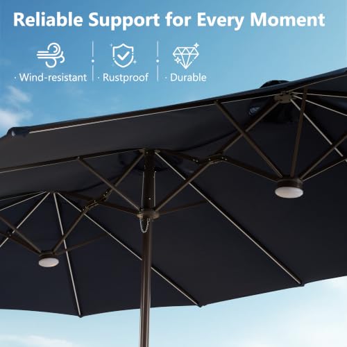 15FT Double Sided Rectangular RGB LED Patio Umbrella with Remote & App Control