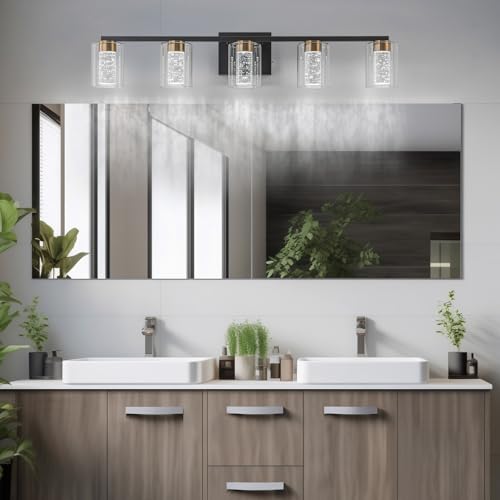 5 Light Black and Gold Vanity Light with 3 Color Modes