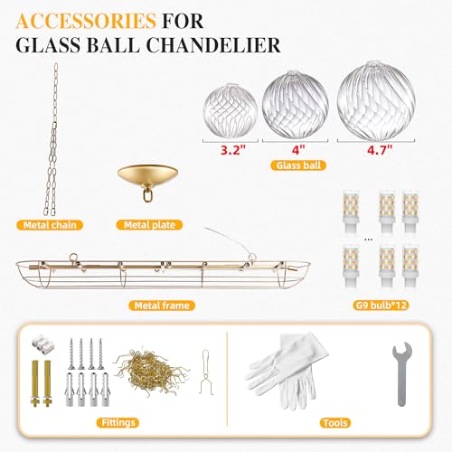Nordic Bubble Ball Swirled Glass Chandelier Gold