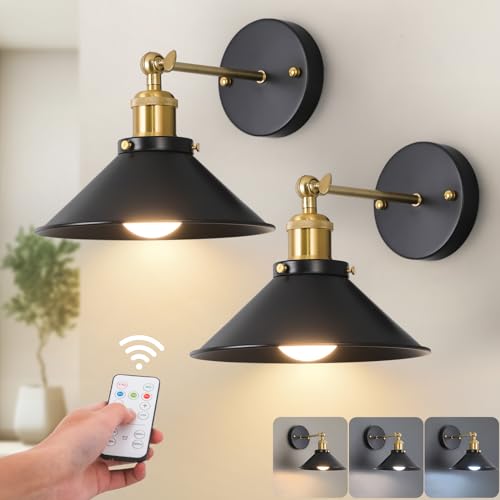 Black & Gold Vintage Rechargeable Battery Operated Wall Sconces (2 Count)