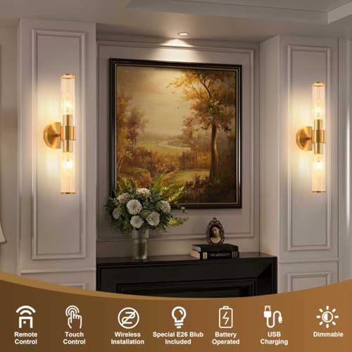 Gold Battery Operated Wall Sconces Set of Two (2 Count)
