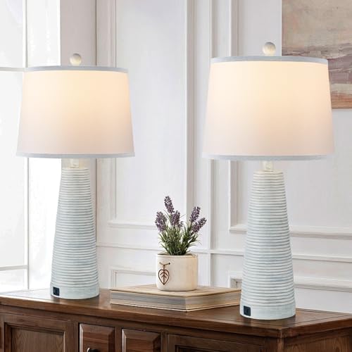 Nightstand Lamp Desk Lamp Vintage Bedside Lamps Set of 2 Rustic Farmhouse Table Lamps 3 Way Dimmable Light (2 Count)