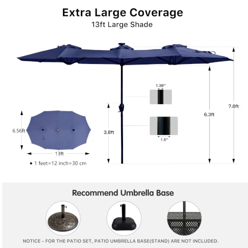 REE SOLDIER 13ft Double Sided Patio Umbrella with Solar Lights